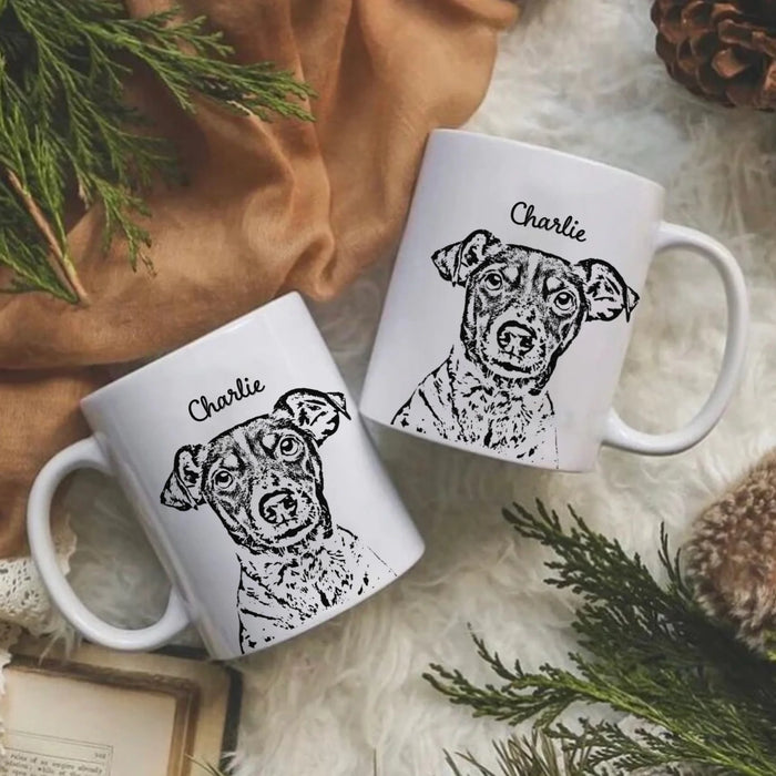 Personalized Dog Portrait Sketch Mug, Custom Pet Photo Mug For Dog Lovers