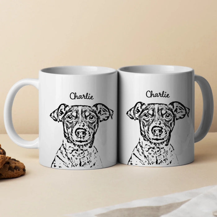 Personalized Dog Portrait Sketch Mug, Custom Pet Photo Mug For Dog Lovers