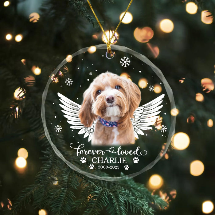 Personalized Dog Memorial Forever Loved Glass Ornament, Custom Pet Memorial Ornament, Pet Loss Gift, Christmas Ornament