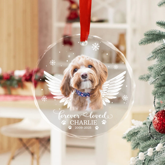 Personalized Dog Memorial Forever Loved Glass Ornament, Custom Pet Memorial Ornament, Pet Loss Gift, Christmas Ornament