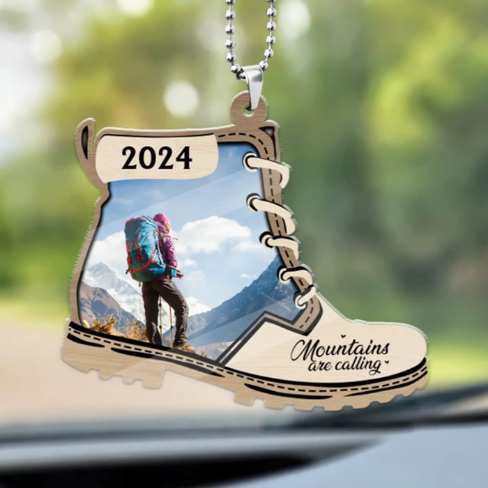 Mountains Are Calling - Personalized Photo Gifts Custom Car Ornament For Hiking Lovers