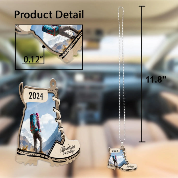 Mountains Are Calling - Personalized Photo Gifts Custom Car Ornament For Hiking Lovers