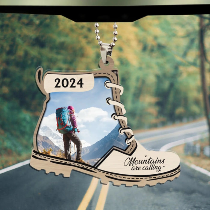 Mountains Are Calling - Personalized Photo Gifts Custom Car Ornament For Hiking Lovers