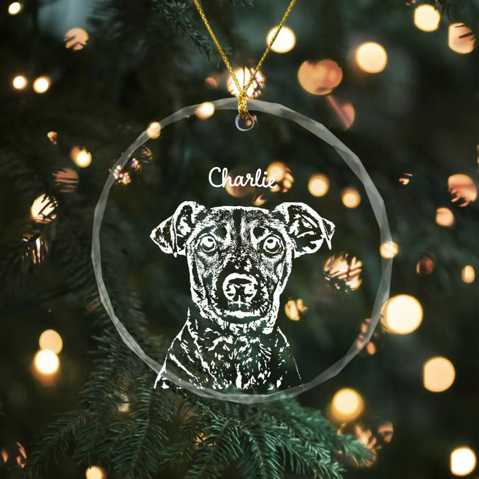 Personalized Dog Portrait Sketch Ornament, Custom Pet Photo Christmas Glass Ornament, Pet Loss Gift