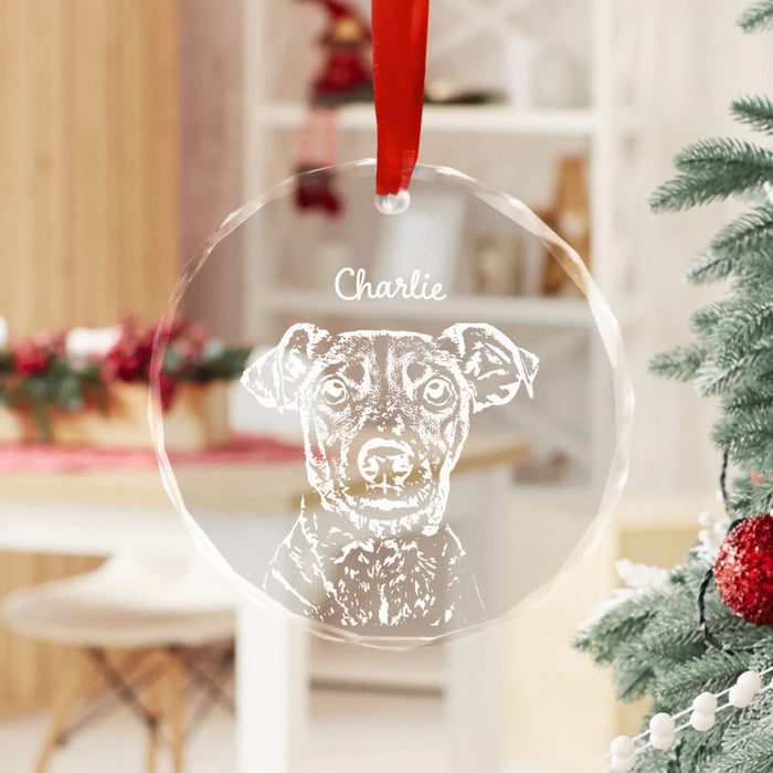 Personalized Dog Portrait Sketch Ornament, Custom Pet Photo Christmas Glass Ornament, Pet Loss Gift