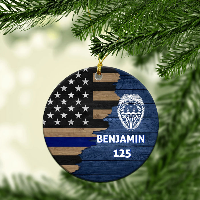 Personalized Police Officer Ceramic Ornament, Custom Thin Blue Line Ornaments, Gift For Sheriff, Christmas Policeman Ornament