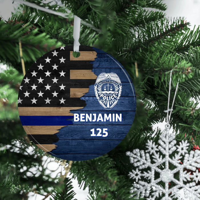 Personalized Police Officer Ceramic Ornament, Custom Thin Blue Line Ornaments, Gift For Sheriff, Christmas Policeman Ornament
