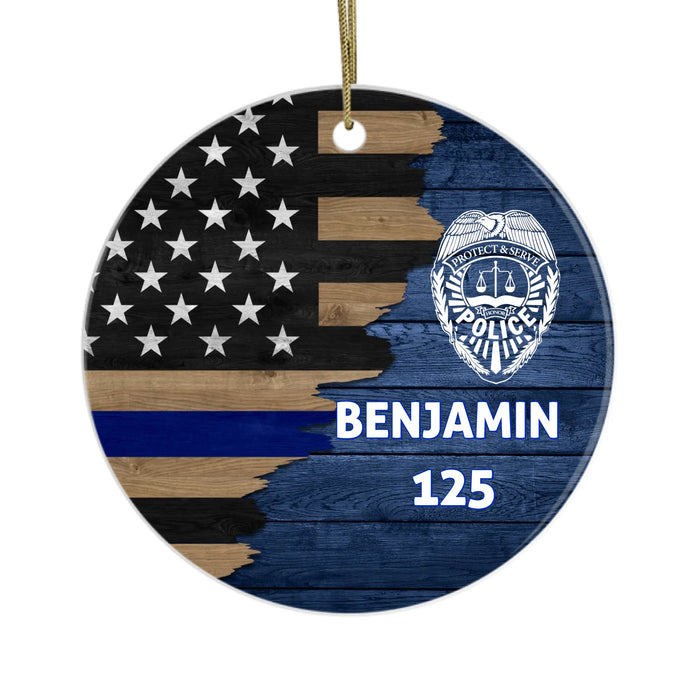 Personalized Police Officer Ceramic Ornament, Custom Thin Blue Line Ornaments, Gift For Sheriff, Christmas Policeman Ornament