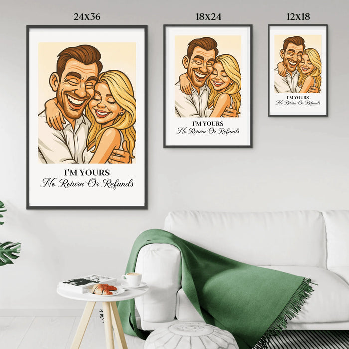 Custom Caricature Portrait from Photo Wall Art Poster, Gift for Couples, Husband and Wife, Him and Her