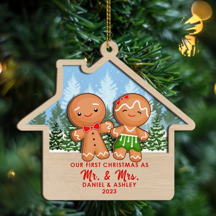 Our First Christmas As Mr. & Mrs. - Personalized Gifts Custom Layered Wooden Ornament For Couples, First Christmas 2025 Ornament