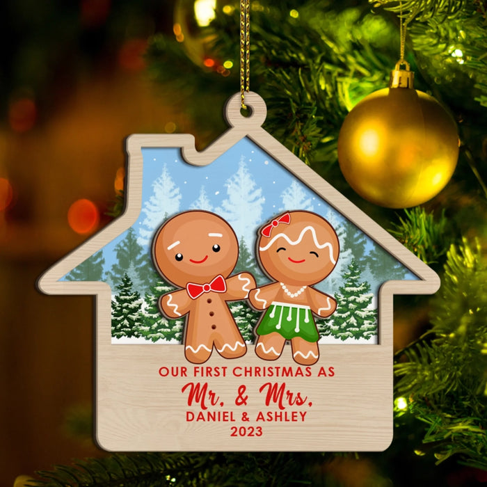 Our First Christmas As Mr. & Mrs. - Personalized Gifts Custom Layered Wooden Ornament For Couples, First Christmas 2025 Ornament