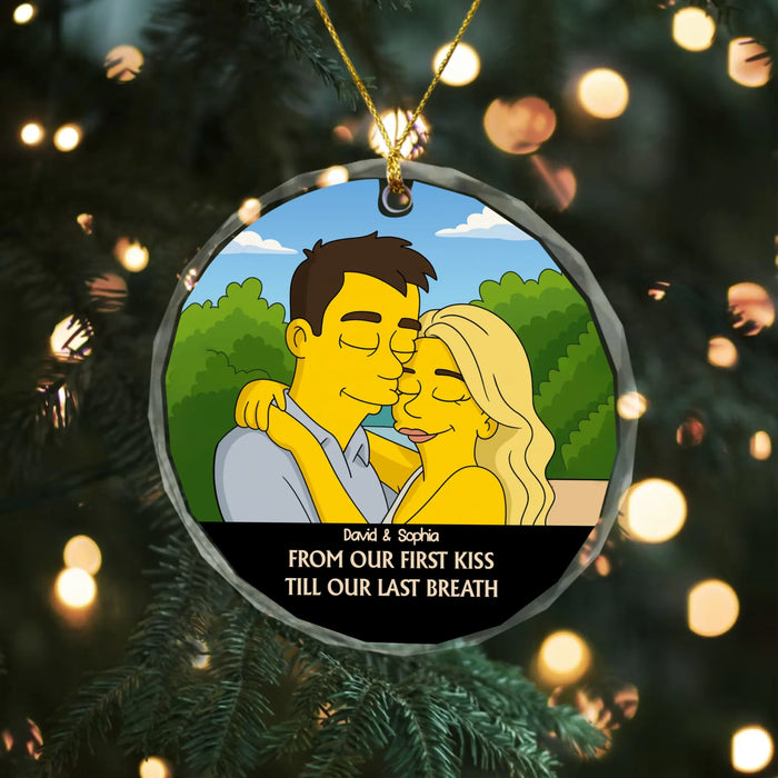 Personalized Couple Portrait Glass Ornament, Custom Cartoon Photo Ornament Gift For Couples, Engagement Gift, Anniversary Couples Gift