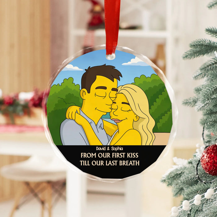 Personalized Couple Portrait Glass Ornament, Custom Cartoon Photo Ornament Gift For Couples, Engagement Gift, Anniversary Couples Gift