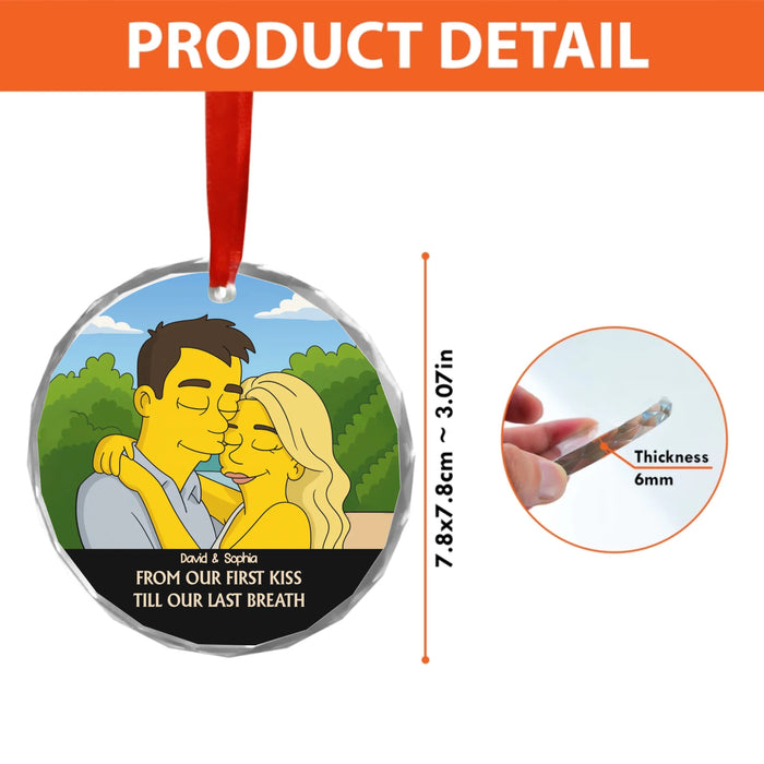 Personalized Couple Portrait Glass Ornament, Custom Cartoon Photo Ornament Gift For Couples, Engagement Gift, Anniversary Couples Gift