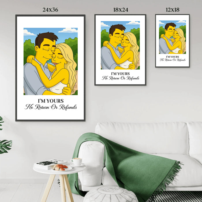 Personalized Simpsons Style Couple Portrait Poster, Custom Cartoon Drawing from Photo Wall Art, Anniversary Gift for Him, Gift for Couples