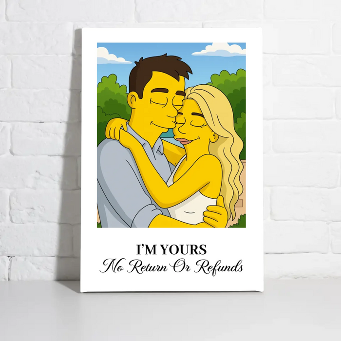 Personalized Simpsons Style Couple Portrait Poster, Custom Cartoon Drawing from Photo Wall Art, Anniversary Gift for Him, Gift for Couples