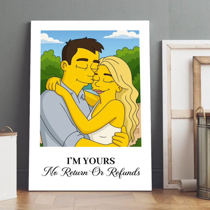 Personalized Simpsons Style Couple Portrait Poster, Custom Cartoon Drawing from Photo Wall Art, Anniversary Gift for Him, Gift for Couples