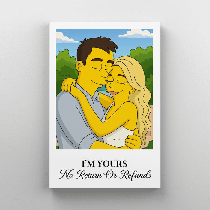 Personalized Simpsons Style Couple Portrait Poster, Custom Cartoon Drawing from Photo Wall Art, Anniversary Gift for Him, Gift for Couples
