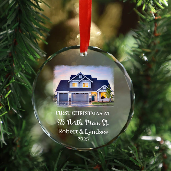 Personalized First Christmas At New Home Glass Ornament, Custom New Home Photo Ornament, Christmas Gift for New Homeowners