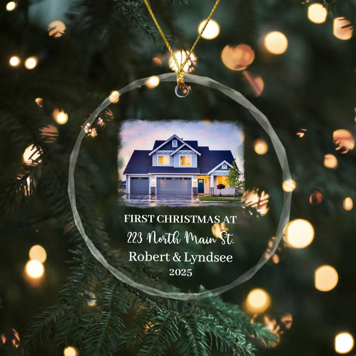 Personalized First Christmas At New Home Glass Ornament, Custom New Home Photo Ornament, Christmas Gift for New Homeowners
