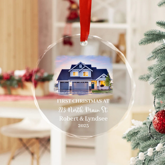 Personalized First Christmas At New Home Glass Ornament, Custom New Home Photo Ornament, Christmas Gift for New Homeowners
