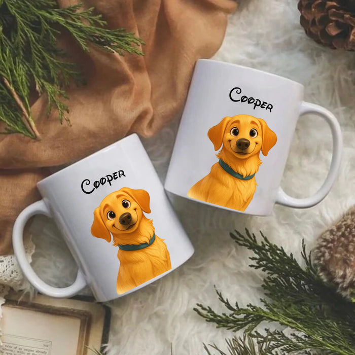 Personalized Cartoon Dog Portrait Mug, Custom Pet Art Photo Christmas Mug, Gift For Pet Parents, Dog Lover Gift