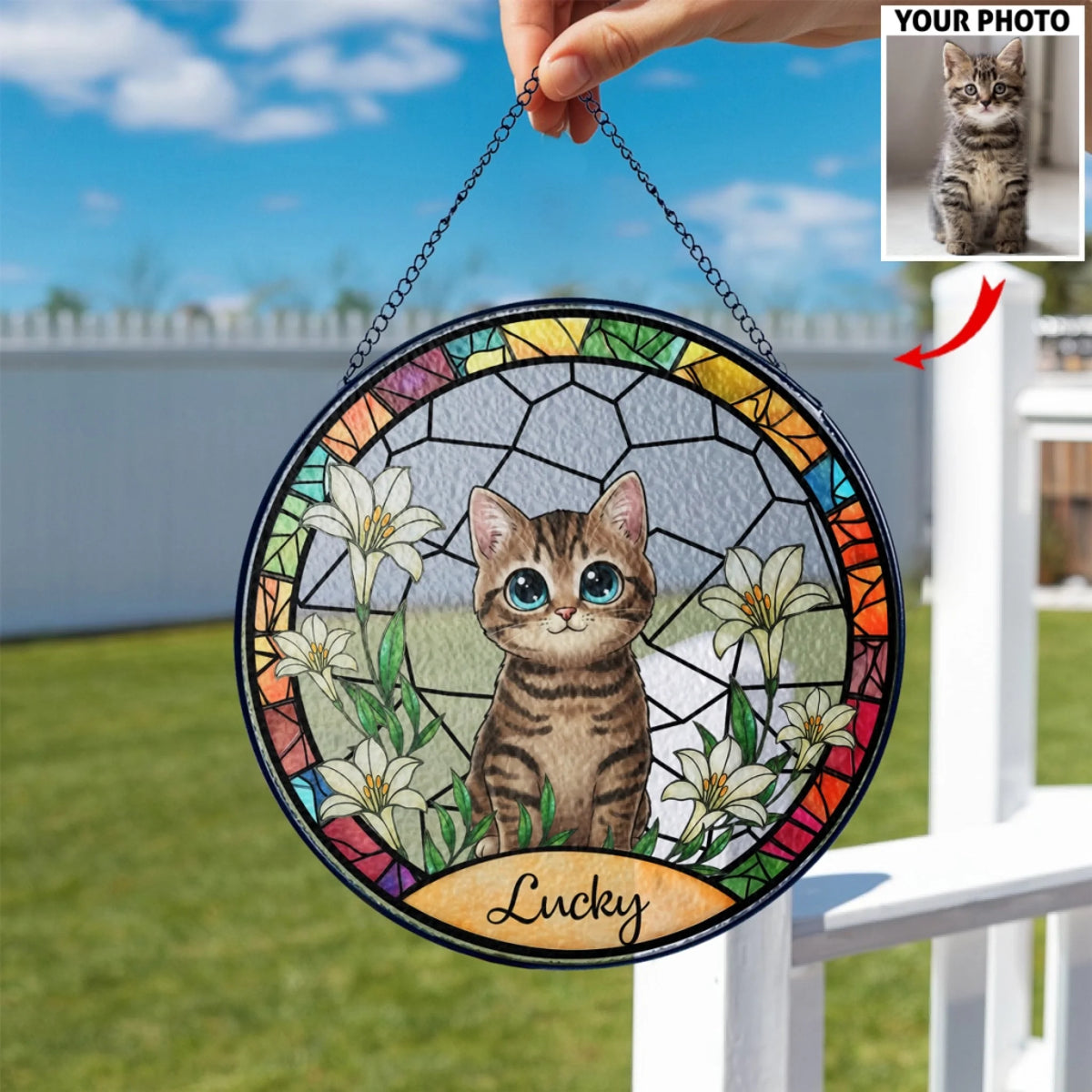 Personalized Cat Portrait Stained Glass Suncatcher, Custom Pet Portrai ...