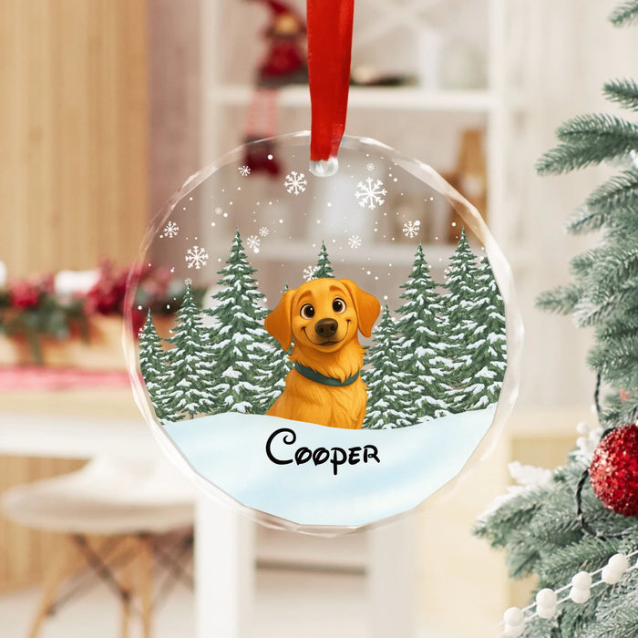 Personalized Christmas Cartoon Pet Portrait Ornament, Custom Pet Art Photo Christmas Glass Ornament for Dog Lovers