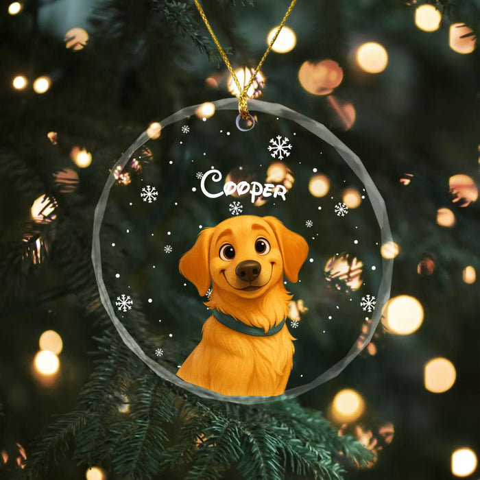 Personalized DN-Cartoon Pet Portrait Ornament, Custom Pet Art Photo Christmas Glass Ornament