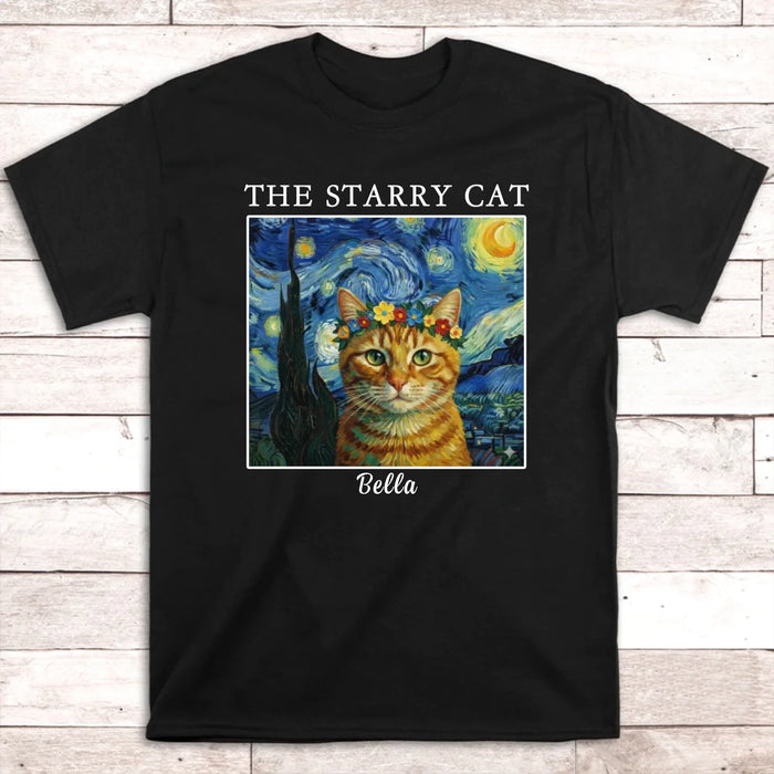 Personalized Starry Night Pet Portrait Shirt, Custom Dog Cat Portrait Van Gogh Style Shirt for Pet Lovers