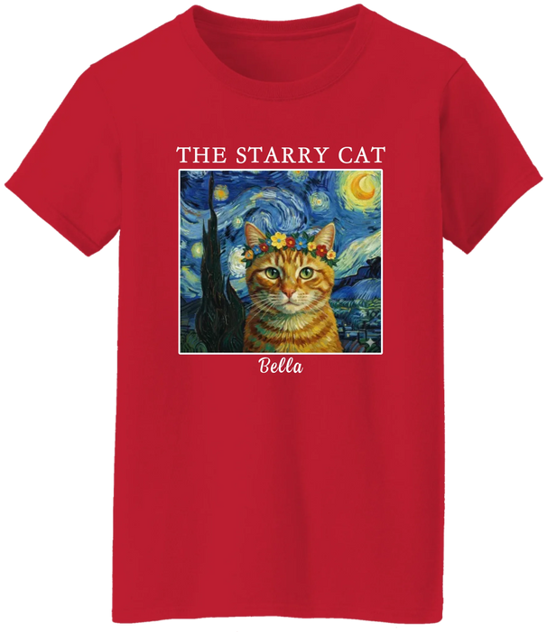 Personalized Starry Night Pet Portrait Shirt, Custom Dog Cat Portrait Van Gogh Style Shirt for Pet Lovers