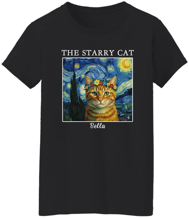 Personalized Starry Night Pet Portrait Shirt, Custom Dog Cat Portrait Van Gogh Style Shirt for Pet Lovers