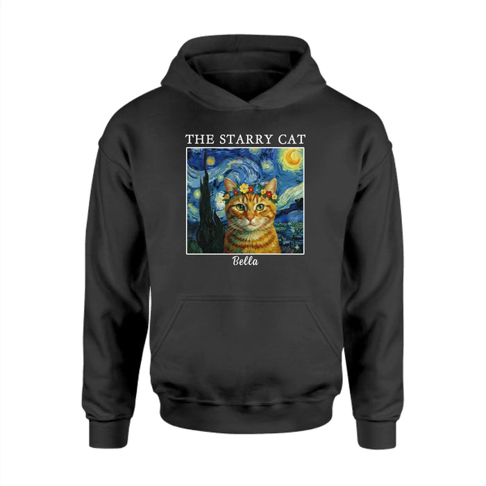 Personalized Starry Night Pet Portrait Shirt, Custom Dog Cat Portrait Van Gogh Style Shirt for Pet Lovers