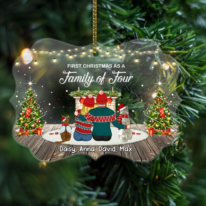 Personalized First Christmas As A Family Ornament, Custom Couple with Pets Acrylic Ornament, Christmas Gift For Family And Dog, Cat, Rabbit Lovers