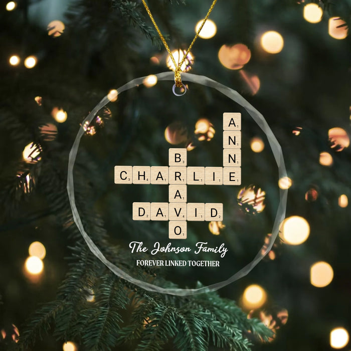 Personalized Family Forever Linked Together Crossword Glass Ornament, Custom Family Scrabble Ornament, Scrabble Puzzle Christmas Ornaments
