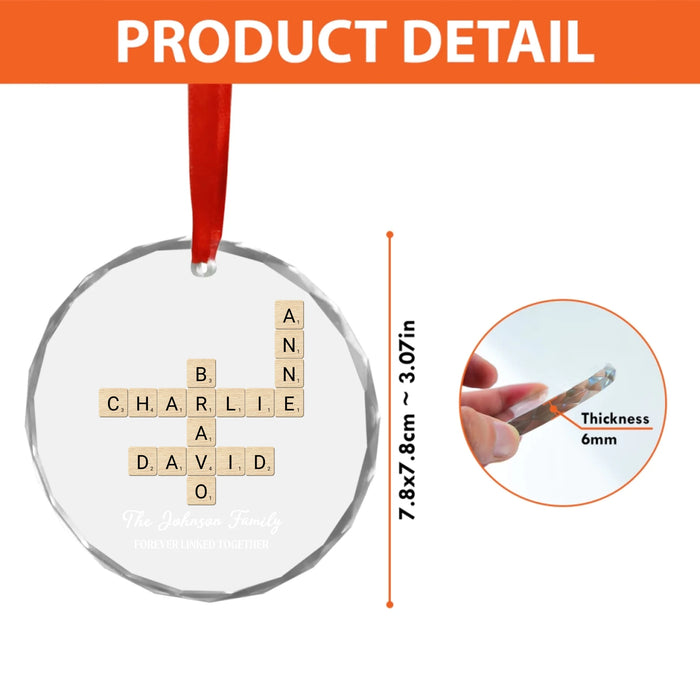 Personalized Family Forever Linked Together Crossword Glass Ornament, Custom Family Scrabble Ornament, Scrabble Puzzle Christmas Ornaments