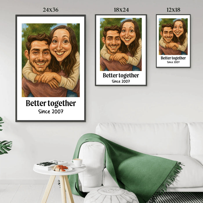 Personalized Caricature Style Couple Portrait Poster, Custom Caricature Drawing from Photo Wall Art, Anniversary Gift for Couples