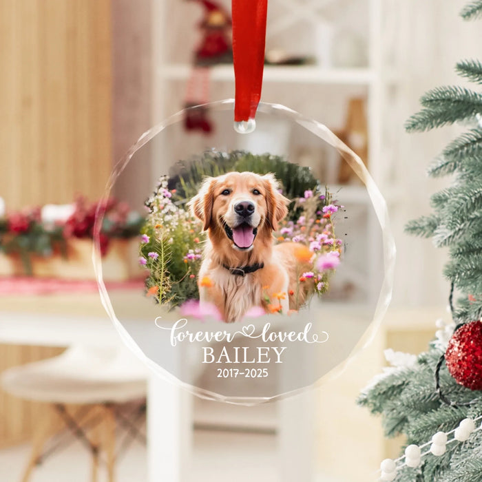 Personalized Dog Memorial Forever Loved Ornament, Custom Pet Photo Memorial Ornament, Pet Loss Gift, Remembrance Christmas Ornament