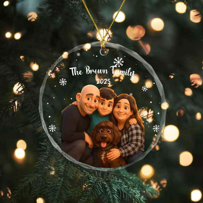 Personalized Family Portrait Glass Ornament, Custom Pixar Style Portrait from Photo, Couple, Family, Pet Gift