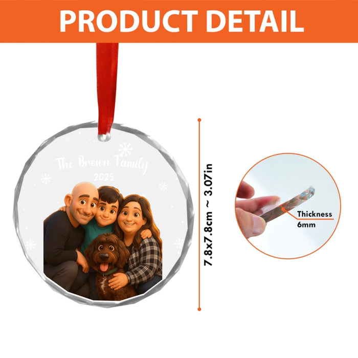 Personalized Family Portrait Glass Ornament, Custom Pixar Style Portrait from Photo, Couple, Family, Pet Gift