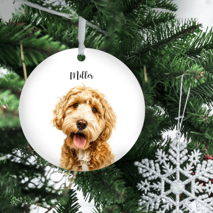 Personalized Watercolor Dog Portrait Ornament, Custom Pet Lovers Portrait From Photo Christmas Ceramic Ornament