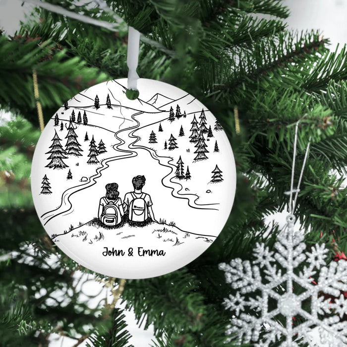Personalized Our First Christmas Exploring Together Ornament, Custom Hiking Couple Christmas Ceramic Ornament