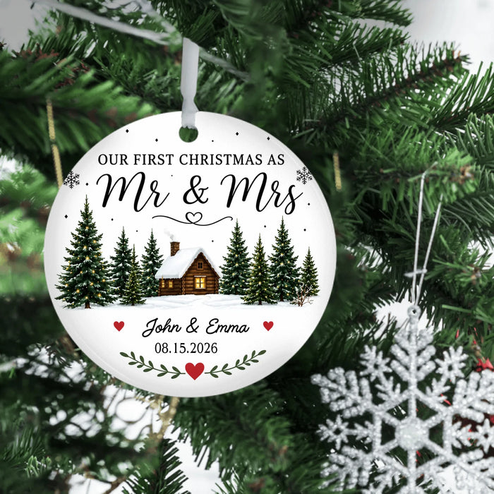 Personalized Our First Christmas as Mr and Mrs Ornament, Custom Couple Christmas Ceramic Ornament