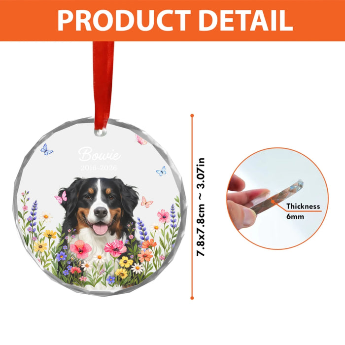 Personalized Dog Flower Portrait Glass Ornament, Custom Pet Portrait from Photo Christmas Ornament for Dog Cat Lovers
