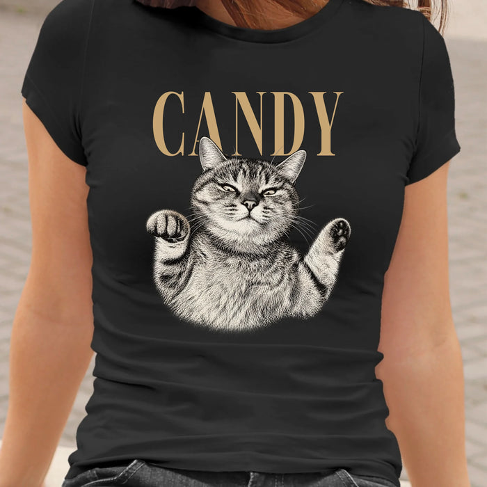 Personalized Vintage Cat Photo Shirt, Custom Pet Photo And Name Shirt, Cat Lover Gift