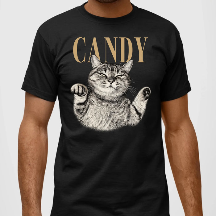 Personalized Vintage Cat Photo Shirt, Custom Pet Photo And Name Shirt, Cat Lover Gift