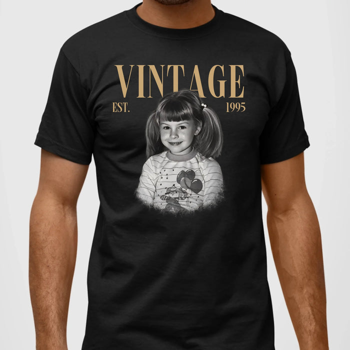 Personalized Vintage Photo And Year Shirt, Custom Picture Birthday Shirt, Retro Birthday Shirt