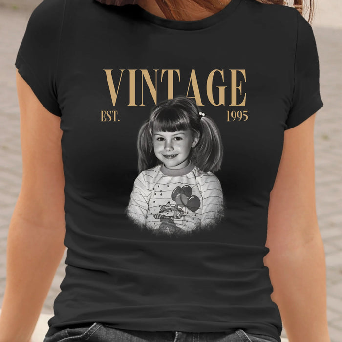 Personalized Vintage Photo And Year Shirt, Custom Picture Birthday Shirt, Retro Birthday Shirt