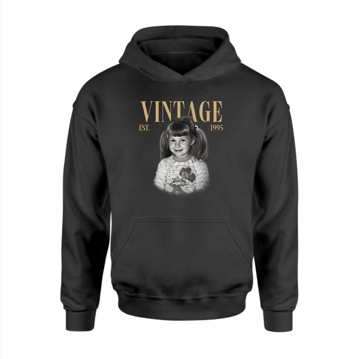 Personalized Vintage Photo And Year Shirt, Custom Picture Birthday Shirt, Retro Birthday Shirt