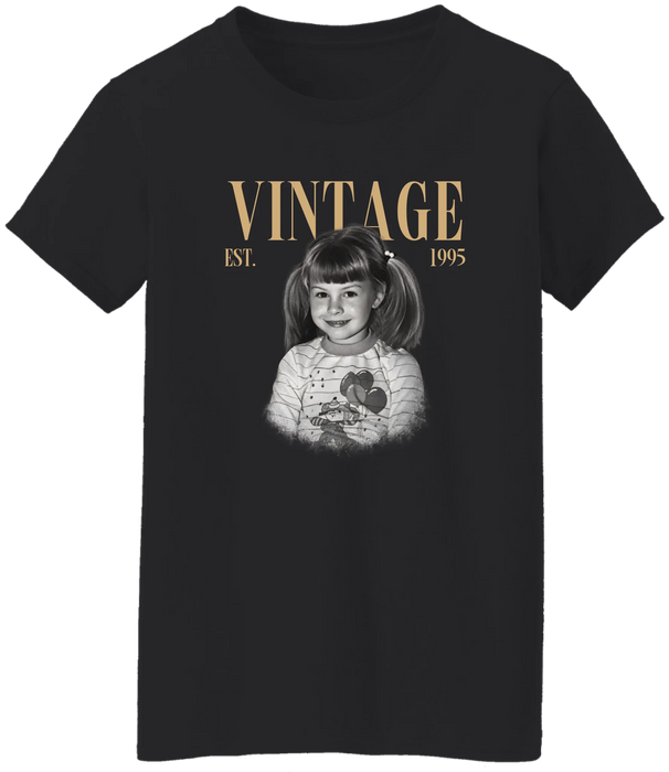 Personalized Vintage Photo And Year Shirt, Custom Picture Birthday Shirt, Retro Birthday Shirt